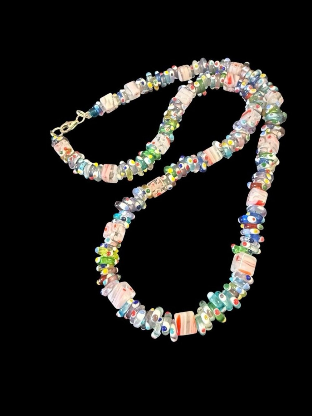 Vintage 925 Sterling Silver Murano Millefiori Evil Eye Glass Bead Necklace - Picture 4 of 6